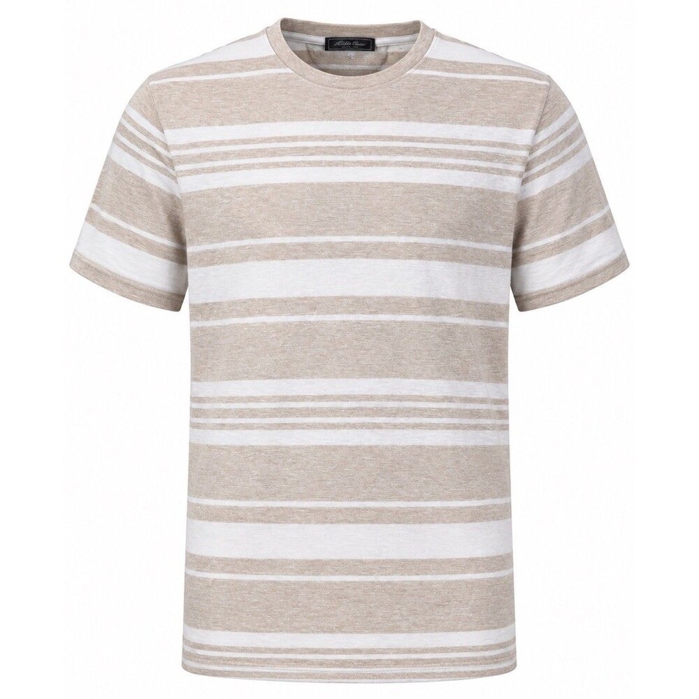 Saks Fifth Avenue Linen Blend Tan Striped T-Shirt Men Sz S Quite Lux Preppy NWT